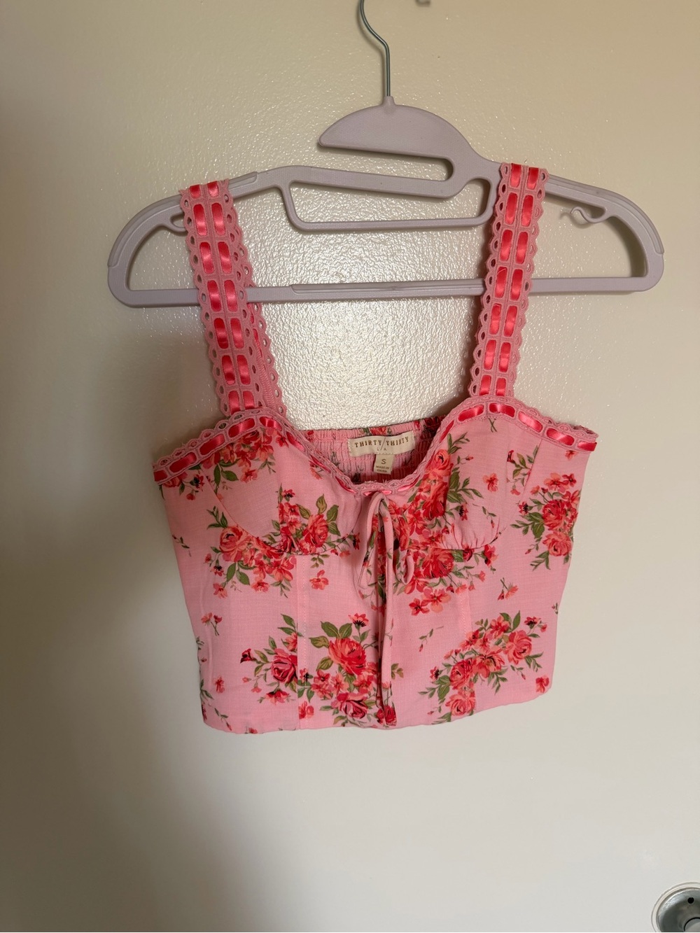 Pink Floral Crop Tank Top